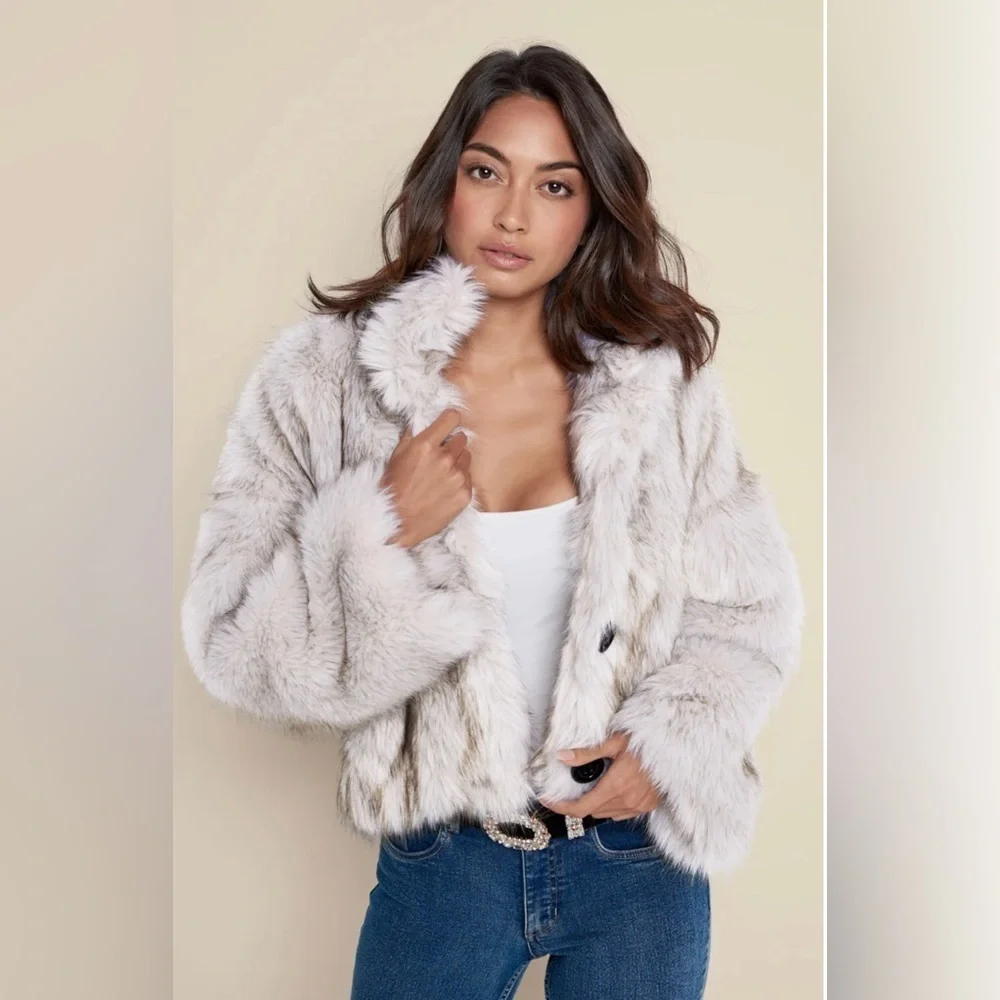 Elegant Gray Faux Fur Jacket